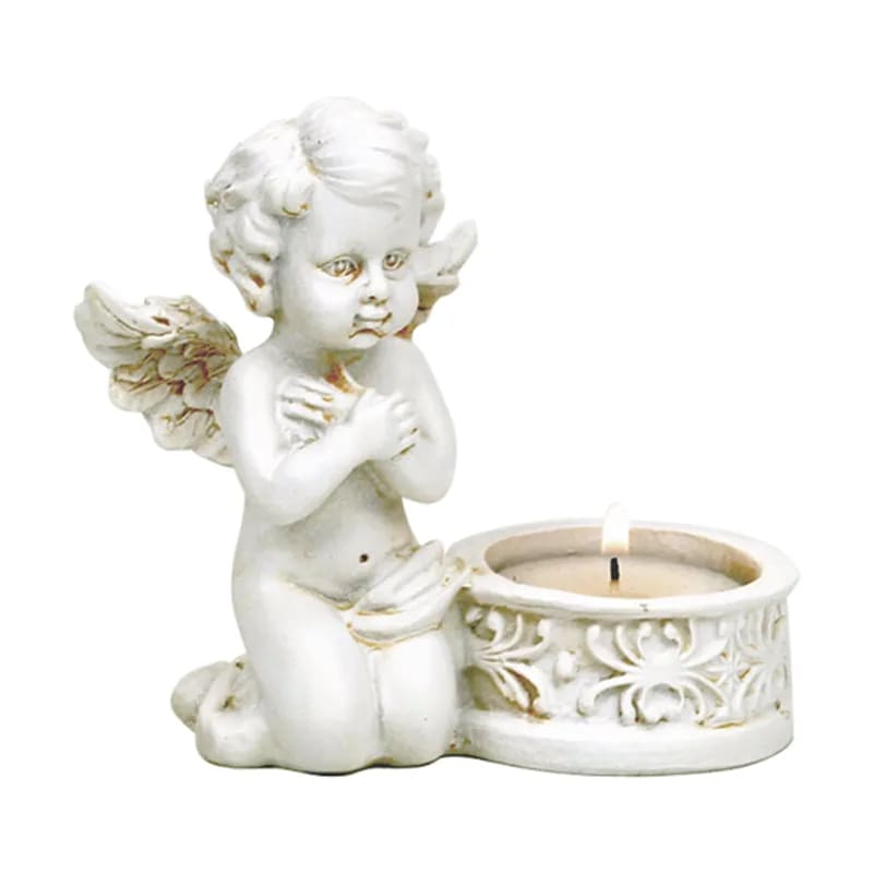 Set de 2 anges en prière avec bougeoir – 10x9 cm, 230 g. Pour méditation, déco ou souvenir lumineux.