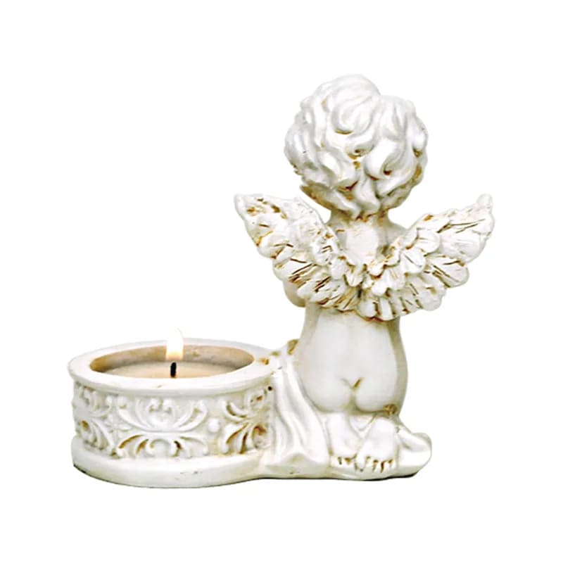Set de 2 anges en prière avec bougeoir – 10x9 cm, 230 g. Pour méditation, déco ou souvenir lumineux.