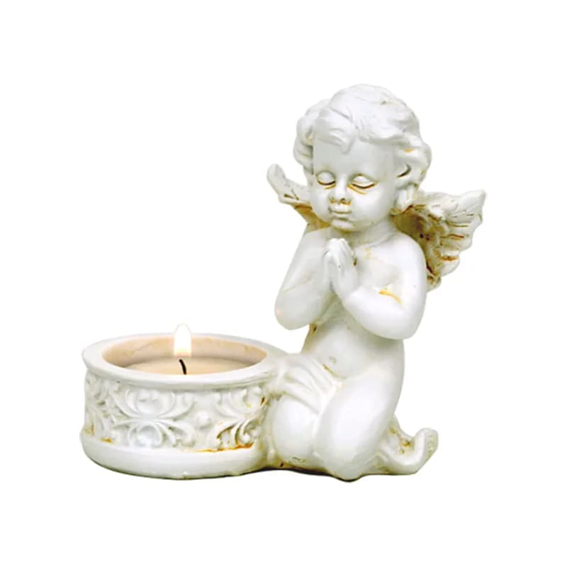 Set de 2 anges en prière avec bougeoir – 10x9 cm, 230 g. Pour méditation, déco ou souvenir lumineux.