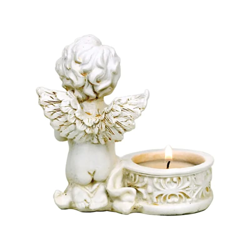 Set de 2 anges en prière avec bougeoir – 10x9 cm, 230 g. Pour méditation, déco ou souvenir lumineux.