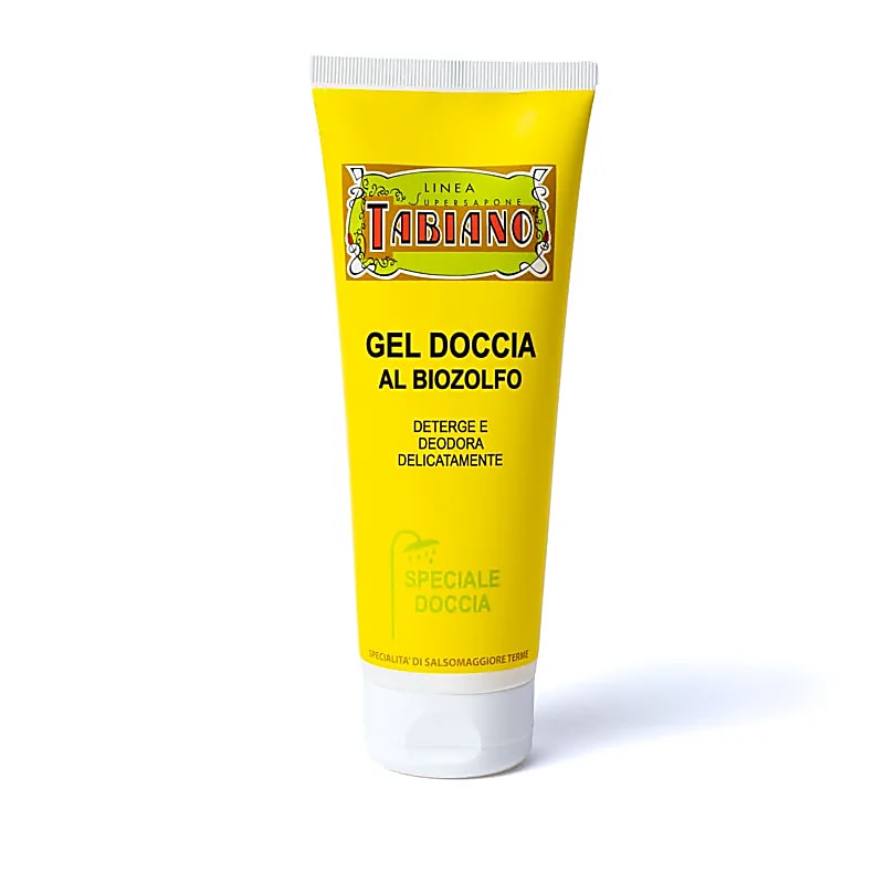 Sélection de chez 'Tabiano', shamppoing, gel, crème... de 75 à 250 millilitres. Produits particulièrement adaptés à tous les problèmes de peaux (visage, pied, jambe)... grâce à sa composition avec le Bio-Soufre !