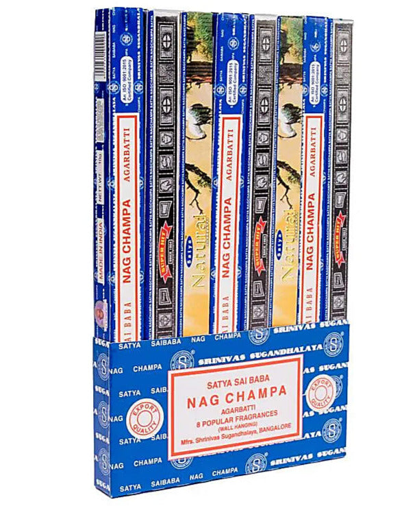 PACK CADEAU ! 8 encens de chez 'Satya, Agarbatti' + 1 porte-encens en bois offert ! Très bonne qualité, marque reconnue, parfait pour vos ambiances !