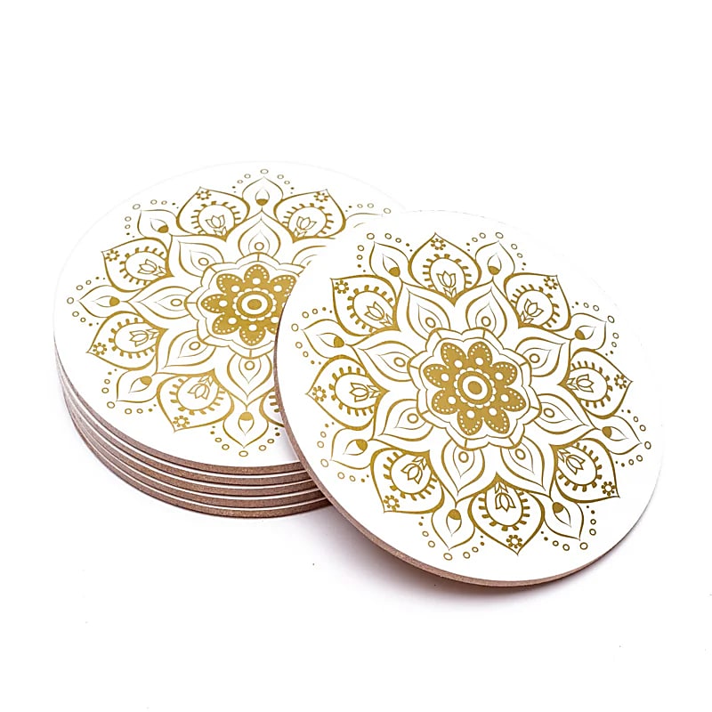 Sélection de dessous de verres, ensemble de 6 pièces avec de superbes motifs : Bouddha, éléphant, fleur de vie, mandala... 9 modèles aux choix, parfait !