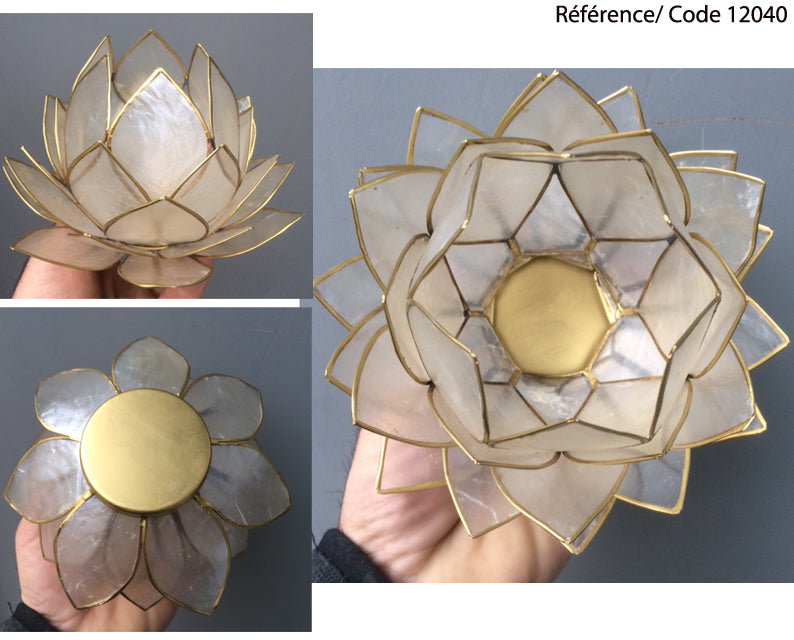Bougeoirs “Lotus” en coquillage Capiz – 13,5x5,5 ou 15x10,5 cm – Couleurs sublimes et reflets incroyables !
