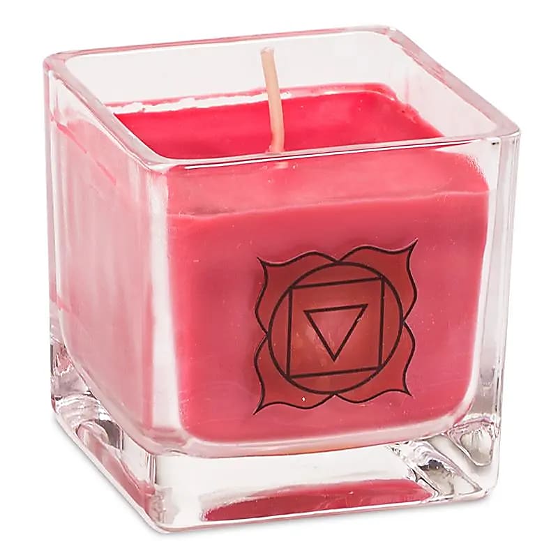 Bougies '7 chakras' en pot, en cire de colza, 25 H. de combustion - 6x6x6 cm - 88 grammes par pot !