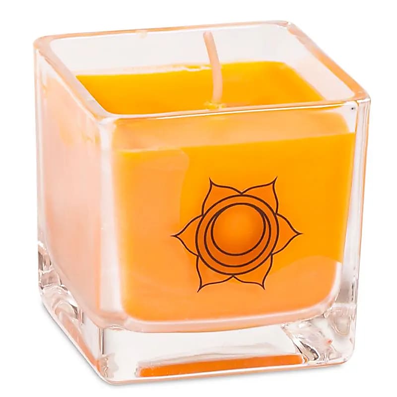 Bougies '7 chakras' en pot, en cire de colza, 25 H. de combustion - 6x6x6 cm - 88 grammes par pot !