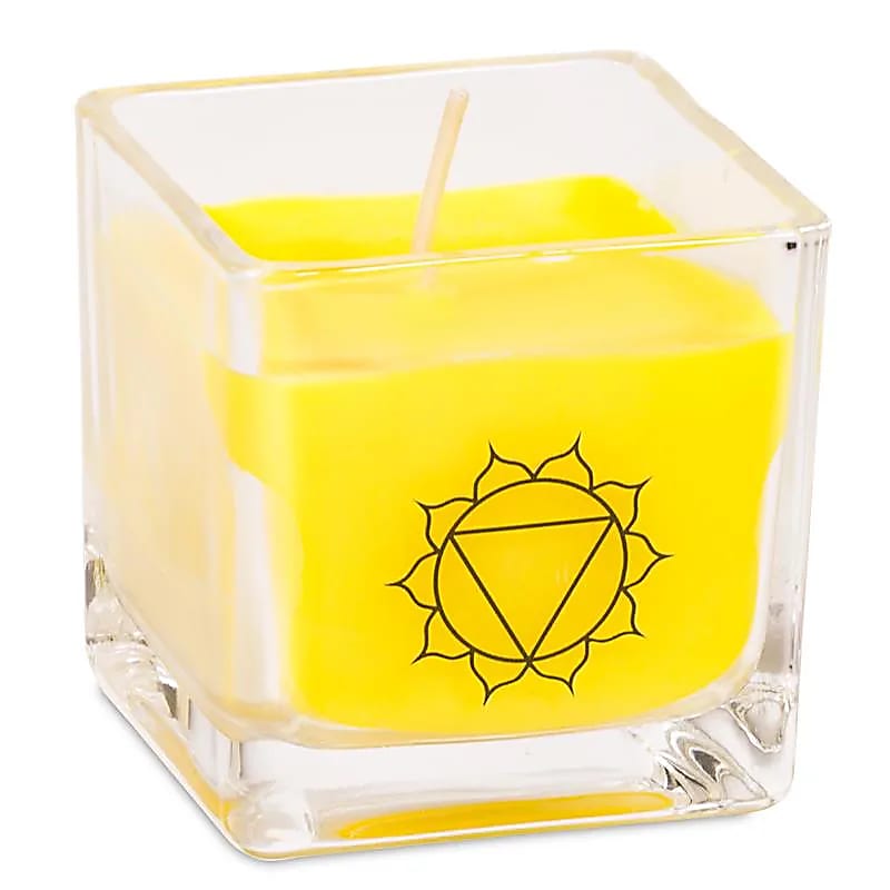 Bougies '7 chakras' en pot, en cire de colza, 25 H. de combustion - 6x6x6 cm - 88 grammes par pot !