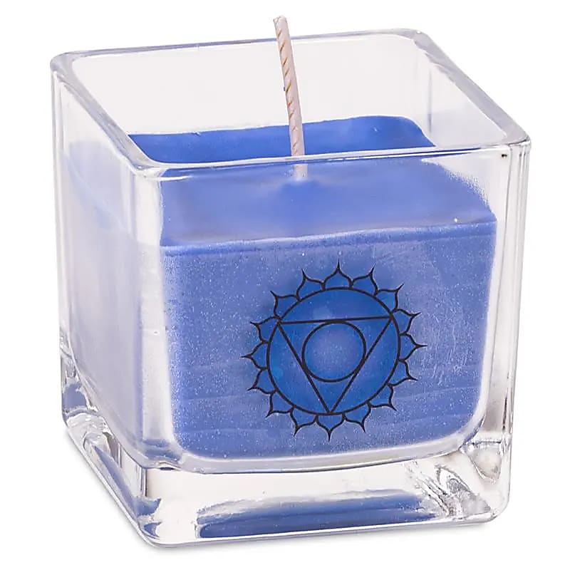 Bougies '7 chakras' en pot, en cire de colza, 25 H. de combustion - 6x6x6 cm - 88 grammes par pot !