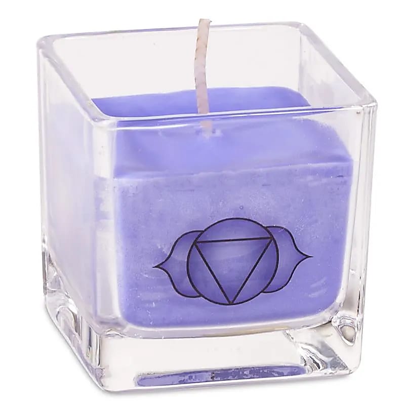 Bougies '7 chakras' en pot, en cire de colza, 25 H. de combustion - 6x6x6 cm - 88 grammes par pot !