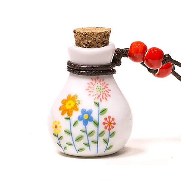 Flacon/ Pendentif pour huile essentielle en céramique - Vendu avec cordon noir réglable - 3,5 x 2 mm