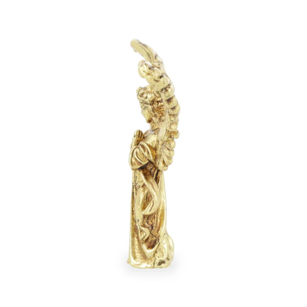 Petite statue d’ange gardien en laiton – Mains en prière, ailes déployées – Symbole de protection, de paix et de sérénité