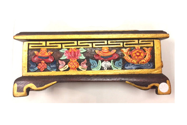 Boîte brûle-encens en bois tibétain 29x9 cm – Style ancien, décorée des symboles auspicieux bouddhistes, magnifique artisanat !