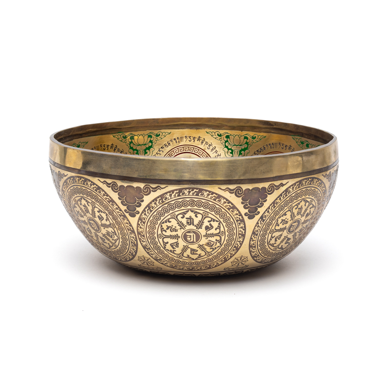 Bol chantant avec gravure de Bouddha Médecine peint à la main - Ø 25 ou 30 cm