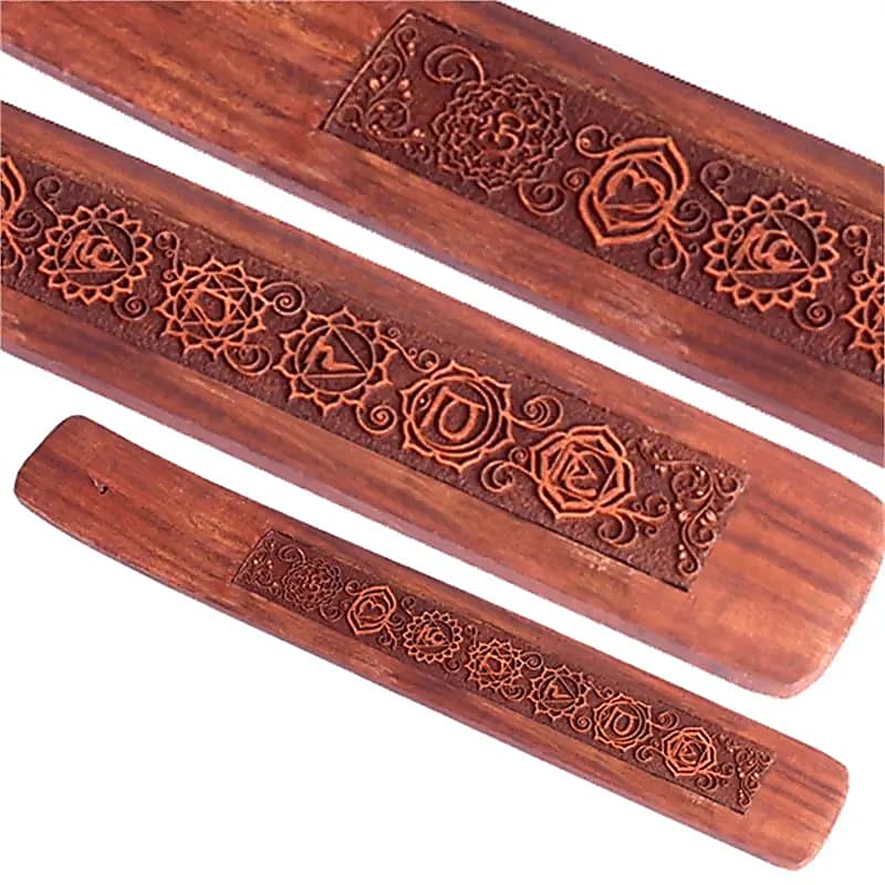 Brûleur d'encens en bois d'acacia 25x4 cm, pour bâtons fins : japonais, Marco Polo, Yoga, Archange, Agarbatti, Masala, Satya... !