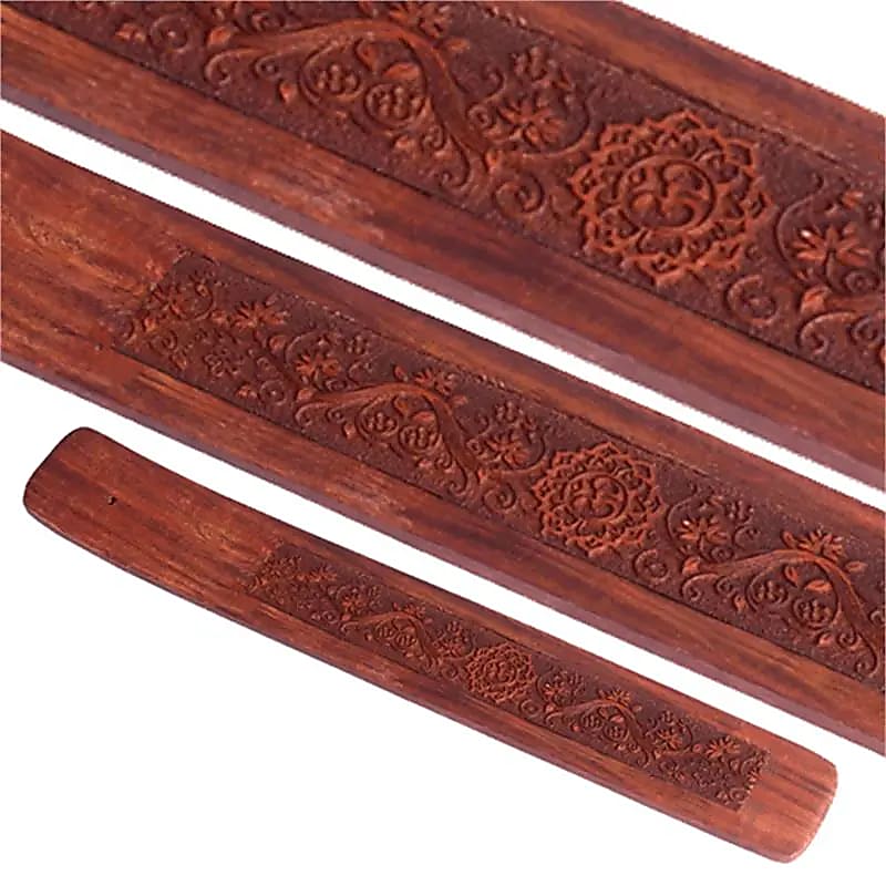 Brûleur d'encens en bois d'acacia 25x4 cm, pour bâtons fins : japonais, Marco Polo, Yoga, Archange, Agarbatti, Masala, Satya... !