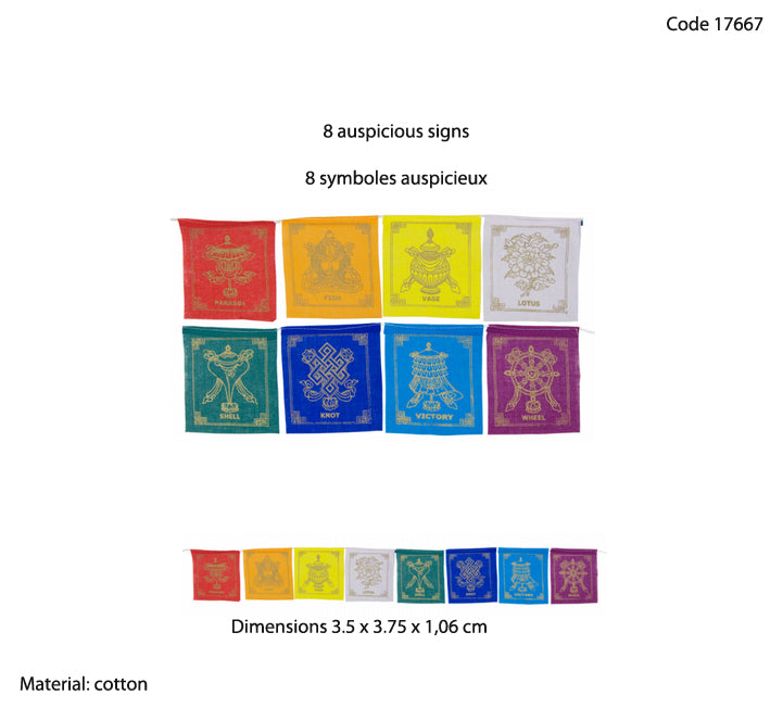 Sélection de drapeaux de prières Bouddhiste, de 0,93 à 8m de long. Très belle qualité, parfait pour les Rituels, effets assurés !