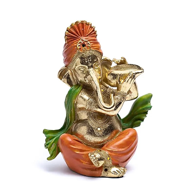 Ganesh assis jouant de la trompette - 25 x 20 x 13 cm - 1260 grammes - Modèle peint à la main !
