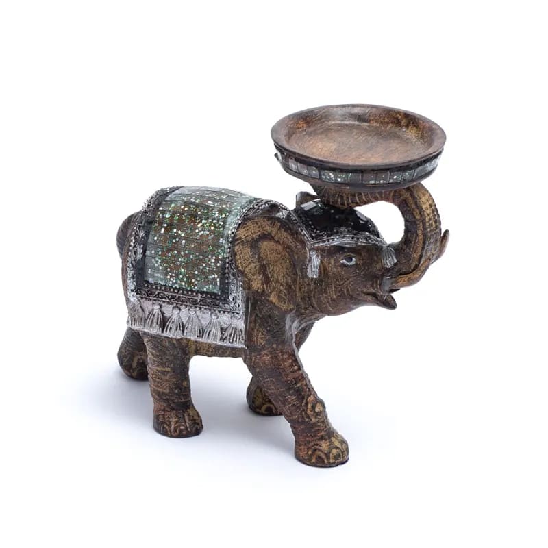 Statuette/ Bougeoir d'éléphant de 14x6x7 cm - ± 432 gr. Fait au Népal, parfait sur un Autel, Collection, Exposition...!
