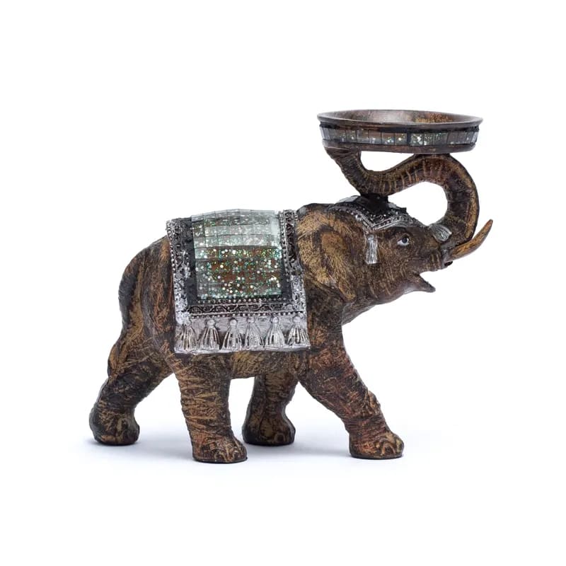 Statuette/ Bougeoir d'éléphant de 14x6x7 cm - ± 432 gr. Fait au Népal, parfait sur un Autel, Collection, Exposition...!