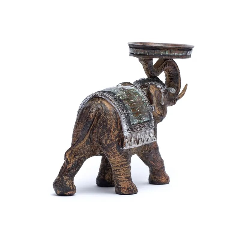Statuette/ Bougeoir d'éléphant de 14x6x7 cm - ± 432 gr. Fait au Népal, parfait sur un Autel, Collection, Exposition...!