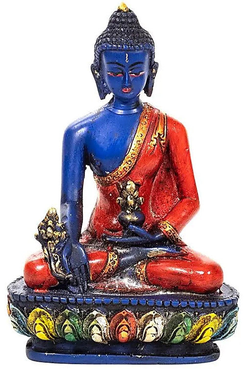 Statuette de Bouddha 'Medecine' de 15 centimètres de haut. Fait et peint à la main au Népal, parfait dans une salle de Méditation, Autel, Collection, Exposition...! Poids +/- 316 grammes.