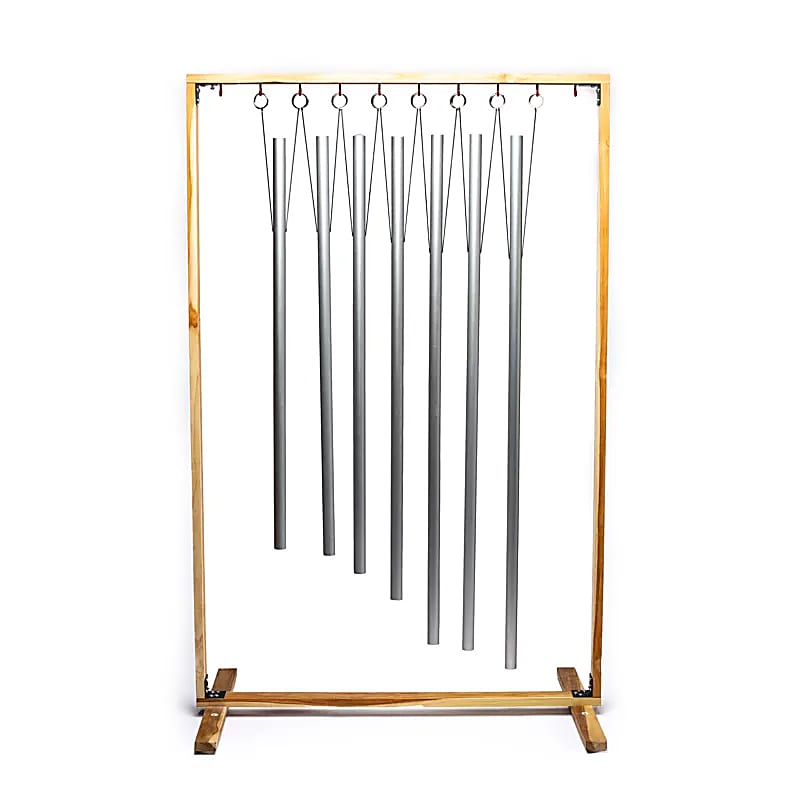 Set de 7 Barres d'énergie de taille XL accordés sur le solfège sacré. 7 tubes de 81 à 110 cm, vendu avec support en bois et maillet !