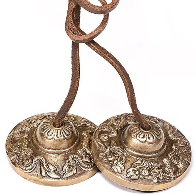 Cymbale Tibétaine/ Tingsha, avec gravure du Dragon, 3 tailles au choix de 5,8 à 7,7 cm ! Utilisées comme offrandes musicales !