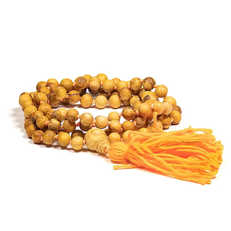 Palo Santo (aromatic wood) mala with 108 8/9 millimeter beads, including the Guru bead. Made from sustainably grown Palo Santo from Peru!