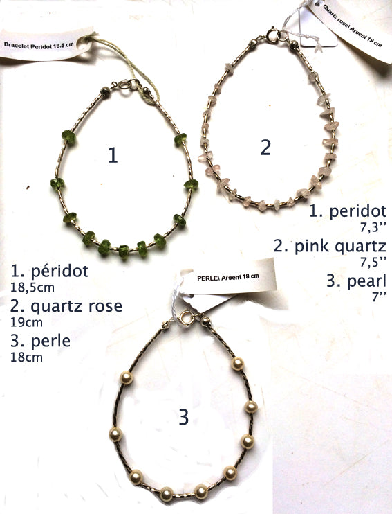 Collection de bracelets 'Argent & Pierre' - Perles et tubes torsadés en Argent, 18 cm de long. Fait main par Zen Curiosity !