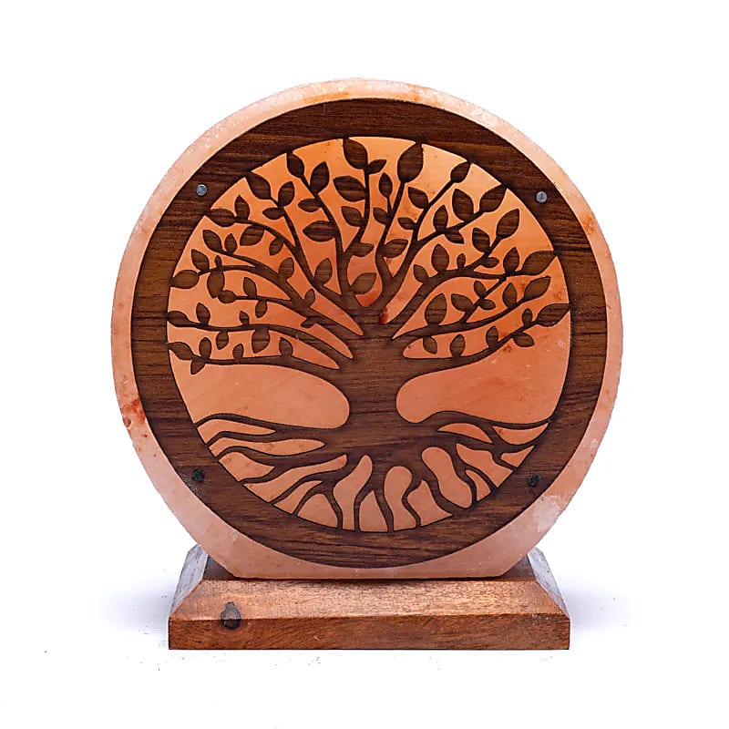 Lampe 'Arbre de vie' en sel rose de l'Himalaya. Crée une atmosphère de pièce pure et agréable. La lumière diffuse donne une lueur chaleureuse et une sensation harmonieuse. ± 22x19x10/ 5 kgs