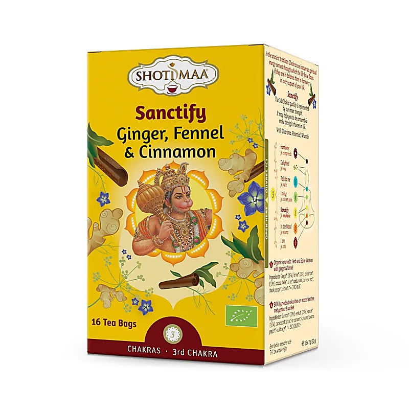 Infusion et thé Bio. de chez 'Shoti Maa', thé ayurvédique aux épices. 7 parfums au choix, 32 grammes / 16 sachets par boîte. Qualité reconnue !