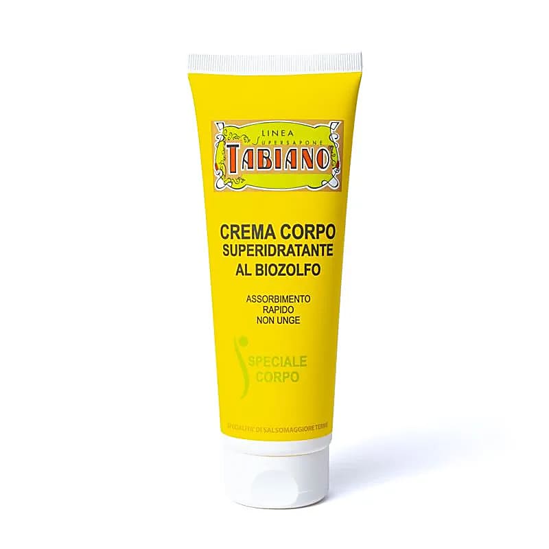 Sélection de chez 'Tabiano', shamppoing, gel, crème... de 75 à 250 millilitres. Produits particulièrement adaptés à tous les problèmes de peaux (visage, pied, jambe)... grâce à sa composition avec le Bio-Soufre !