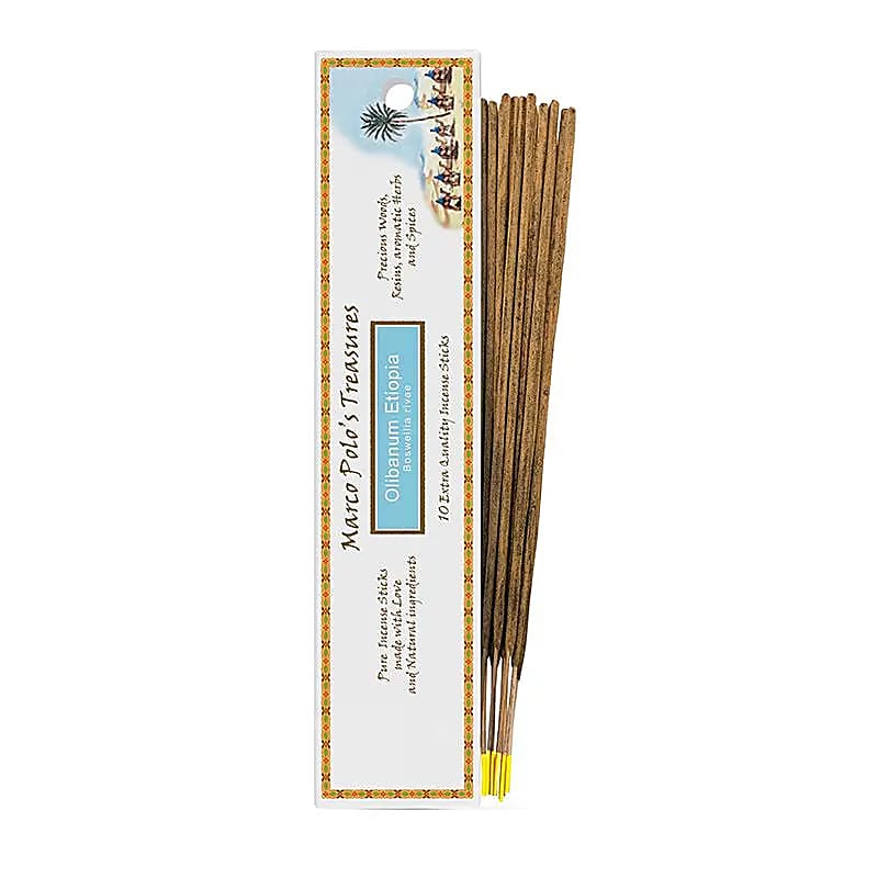 Encens 'Marco Polo's Treasures' â Fiore d'Oriente. 100% naturel, 18 parfums au choix. 10 bĂątons de 23 cm, 60 Ă 80 min de combustion. QualitĂ© parfaite !