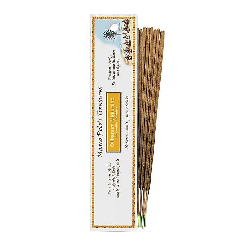 Encens 'Marco Polo's Treasures' â Fiore d'Oriente. 100% naturel, 18 parfums au choix. 10 bĂątons de 23 cm, 60 Ă 80 min de combustion. QualitĂ© parfaite !