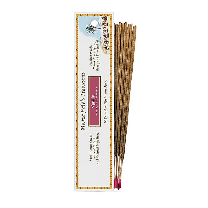 Encens 'Marco Polo's Treasures' â Fiore d'Oriente. 100% naturel, 18 parfums au choix. 10 bĂątons de 23 cm, 60 Ă 80 min de combustion. QualitĂ© parfaite !