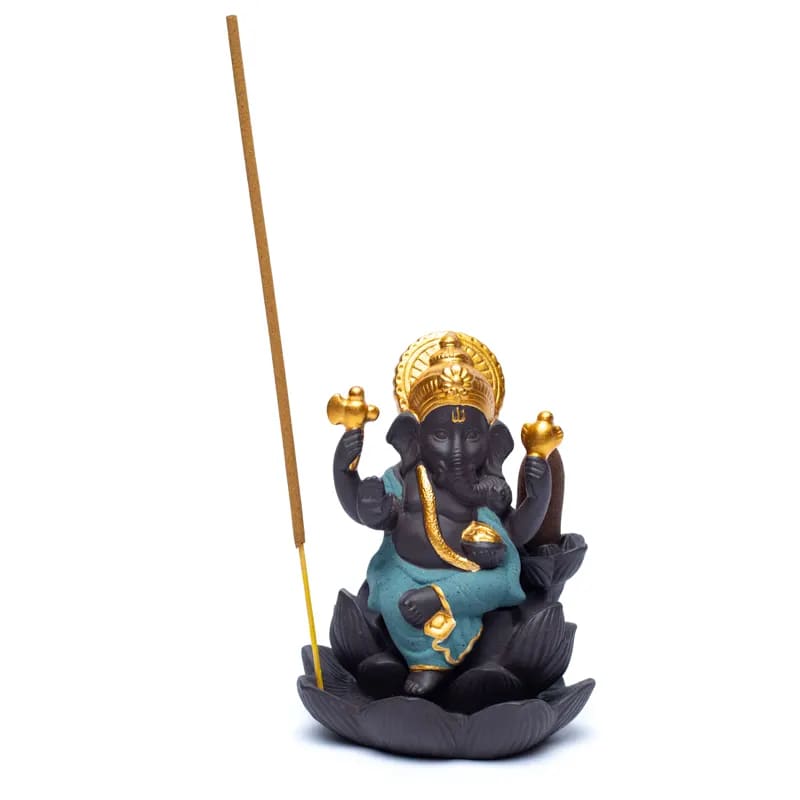 Brûleur d'encens à refoulement avec 'Ganesh', en céramique de 9x8x12 cm - ± 290 gr. Pour brûler l'encens à refoulement ou cônes normal !