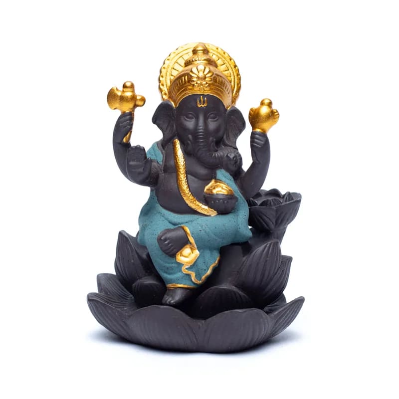 Brûleur d'encens à refoulement avec 'Ganesh', en céramique de 9x8x12 cm - ± 290 gr. Pour brûler l'encens à refoulement ou cônes normal !