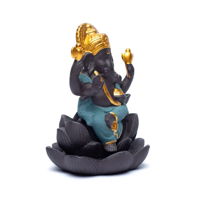 Brûleur d'encens à refoulement avec 'Ganesh', en céramique de 9x8x12 cm - ± 290 gr. Pour brûler l'encens à refoulement ou cônes normal !