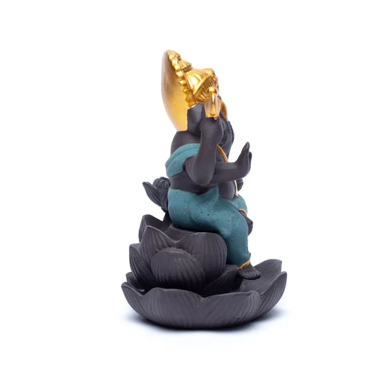 Brûleur d'encens à refoulement avec 'Ganesh', en céramique de 9x8x12 cm - ± 290 gr. Pour brûler l'encens à refoulement ou cônes normal !