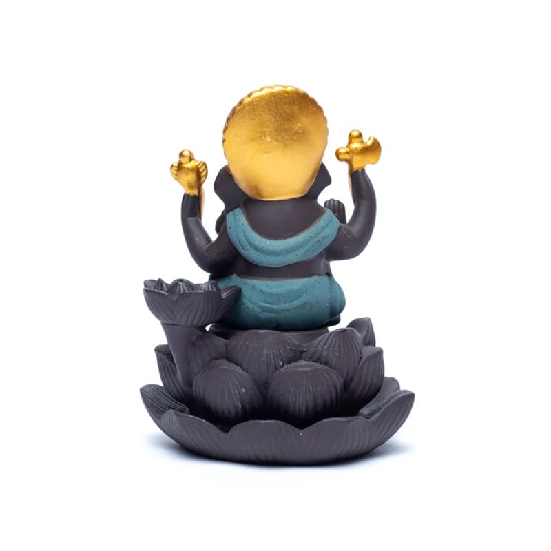 Brûleur d'encens à refoulement avec 'Ganesh', en céramique de 9x8x12 cm - ± 290 gr. Pour brûler l'encens à refoulement ou cônes normal !