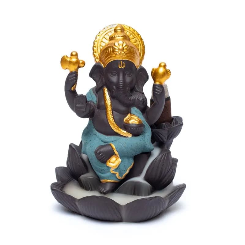 Brûleur d'encens à refoulement avec 'Ganesh', en céramique de 9x8x12 cm - ± 290 gr. Pour brûler l'encens à refoulement ou cônes normal !