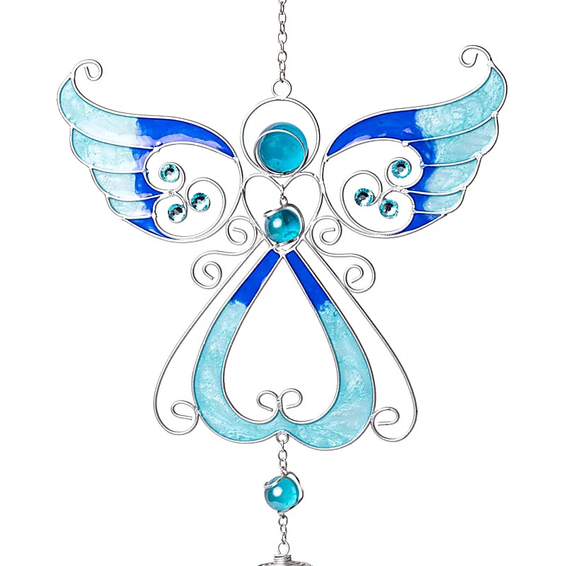 Carillon décoratif 'Ange' de couleur blaeue, fait en verre avec des tubes métalliques suspendus ! 74 x 20 cm - 200 gr. Très beau design, parfait !