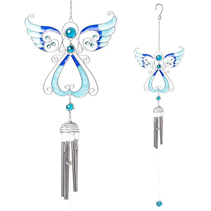 Carillon décoratif 'Ange' de couleur blaeue, fait en verre avec des tubes métalliques suspendus ! 74 x 20 cm - 200 gr. Très beau design, parfait !