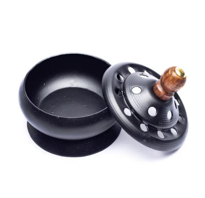 Porte-encens en métal avec couvercle de 7,5cm - 175 gr. Pour brûler et ventiler tous les encens, parfait ! Fait en Inde