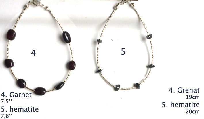 Collection de bracelets 'Argent & Pierre' - Perles et tubes torsadés en Argent, 18 cm de long. Fait main par Zen Curiosity !
