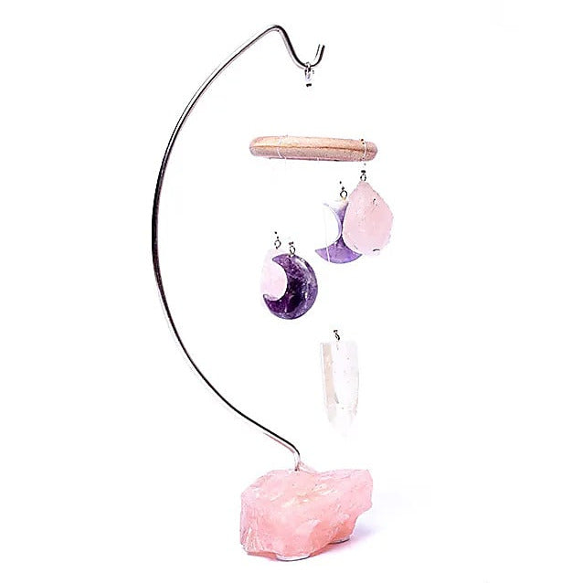 Mobile astucieusement conçu sur une base de quartz rose, avec des pierres semi-précieuses triangle d'or. - 25 x 12 cm - 295 gr