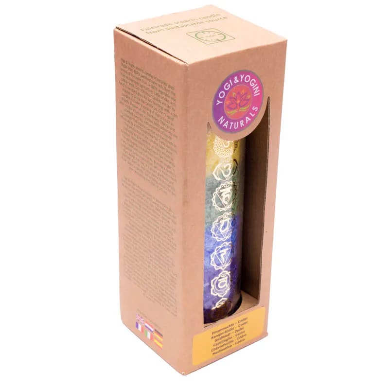 Bougies des 7 chakras, durée de 100 Heures, à la stéarine et aux huiles essentielles de Cèdre et chèvrefeuille - 21 cm x 6,5 cm - 770 grammes !