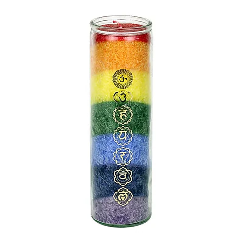 Bougies des 7 chakras, durée de 100 Heures, à la stéarine et aux huiles essentielles de Cèdre et chèvrefeuille - 21 cm x 6,5 cm - 770 grammes !