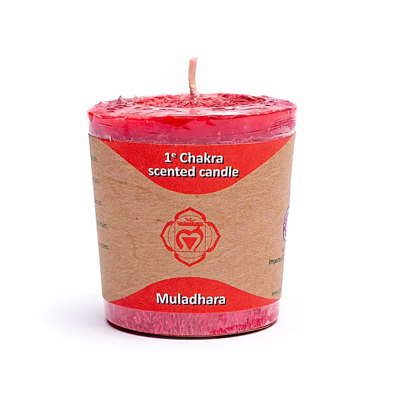Bougies votives parfumées des Chakra, a l'unité ou en set de 7 - 15 H. de combustion - 4,5x4 cm - 450 grammes les 7 !