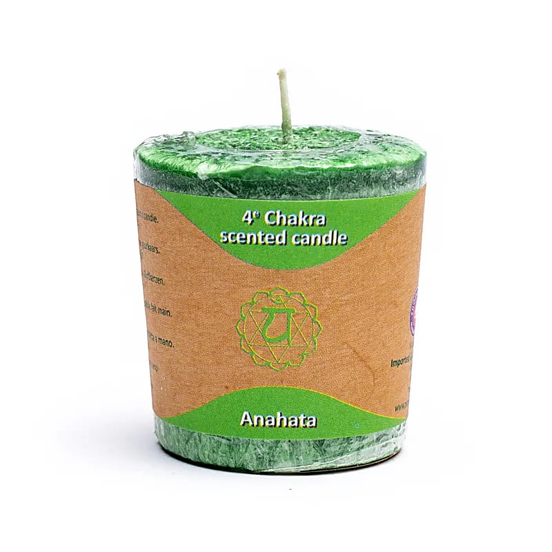 Bougies votives parfumées des Chakra, a l'unité ou en set de 7 - 15 H. de combustion - 4,5x4 cm - 450 grammes les 7 !